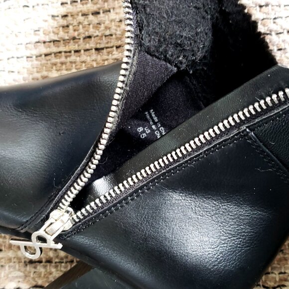 PARKER & SKY 8.5 womens Block Heel Faux leather Fur trim Black Zip Ankle Boots - Picture 4 of 12